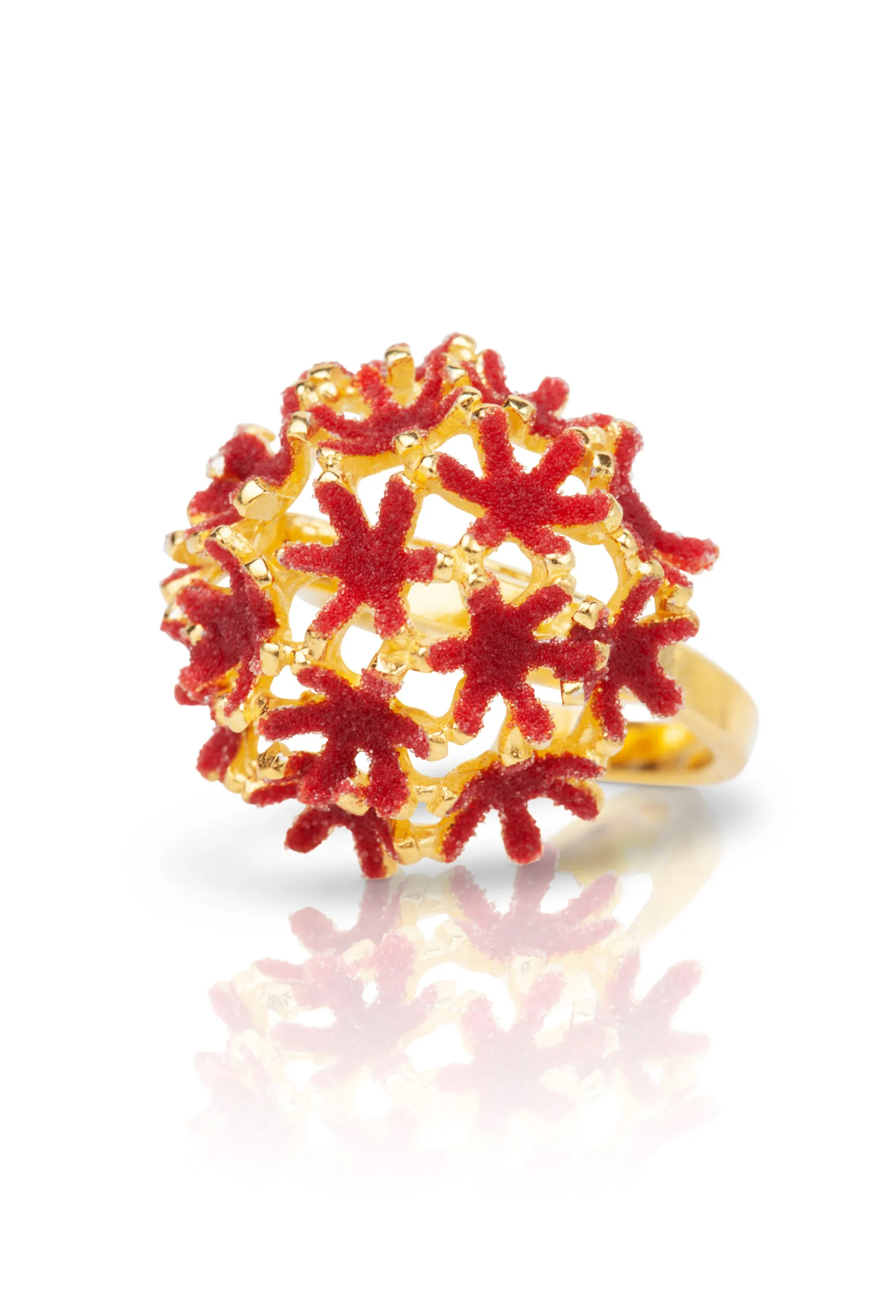 Handmade Jewellery | Red dandelion handmade gold plated silver ring gallery 4