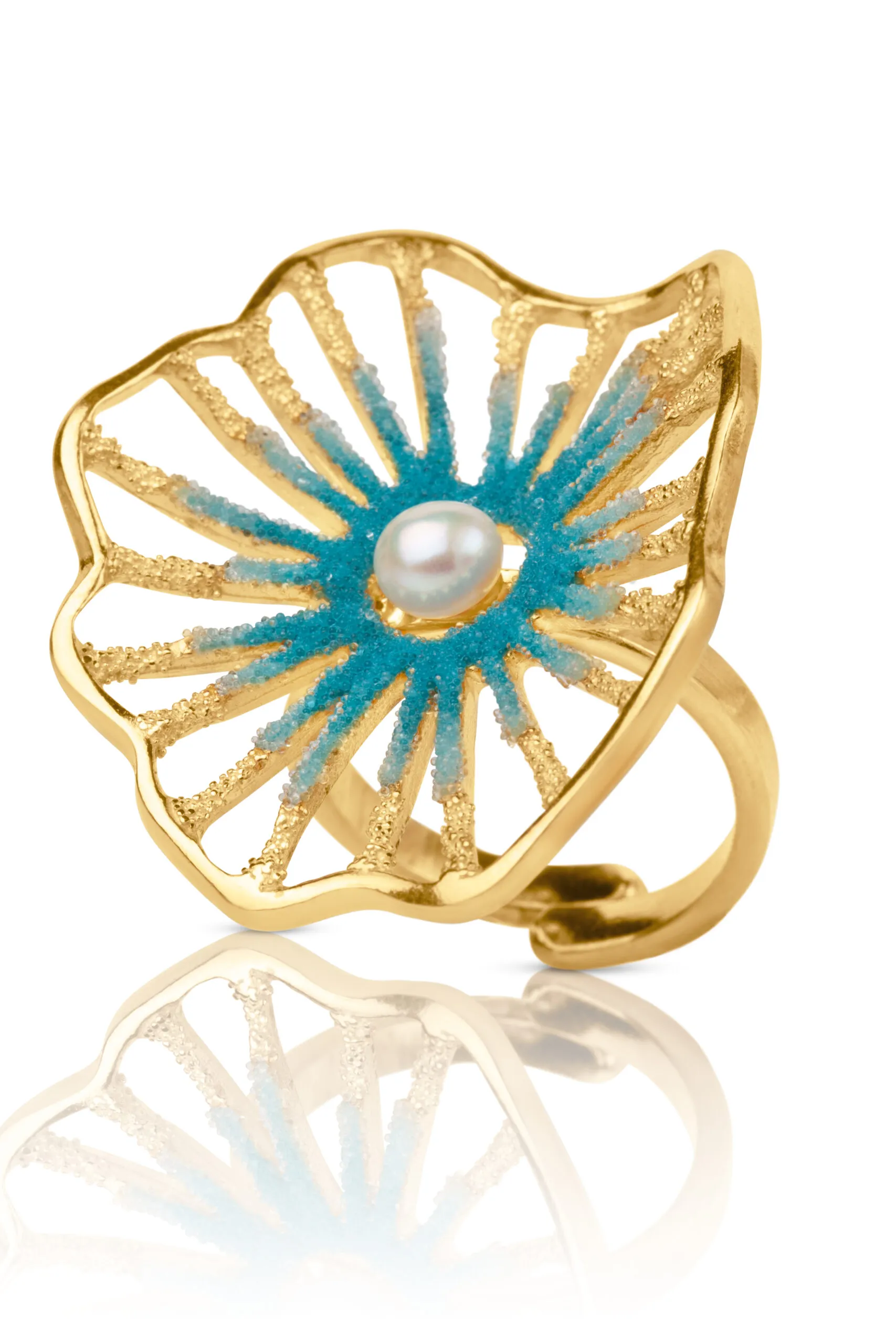 Anemone handmade gold-plated silver ring