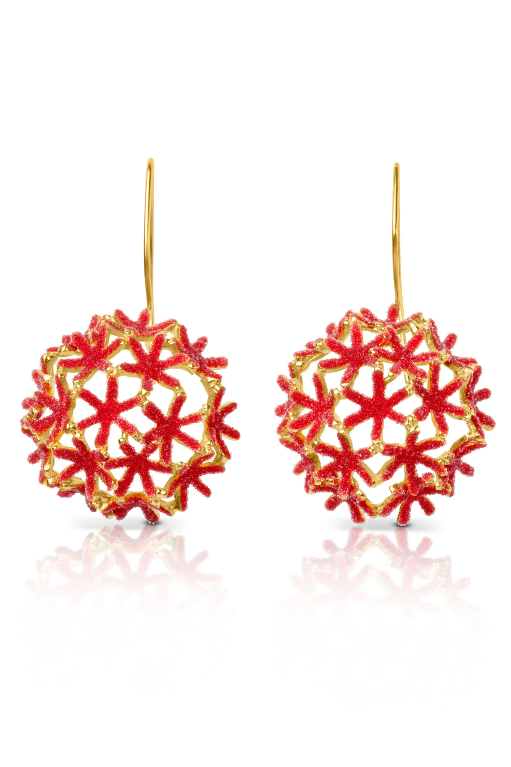 Red flowers’ bouquet handmade gold-plated silver earrings