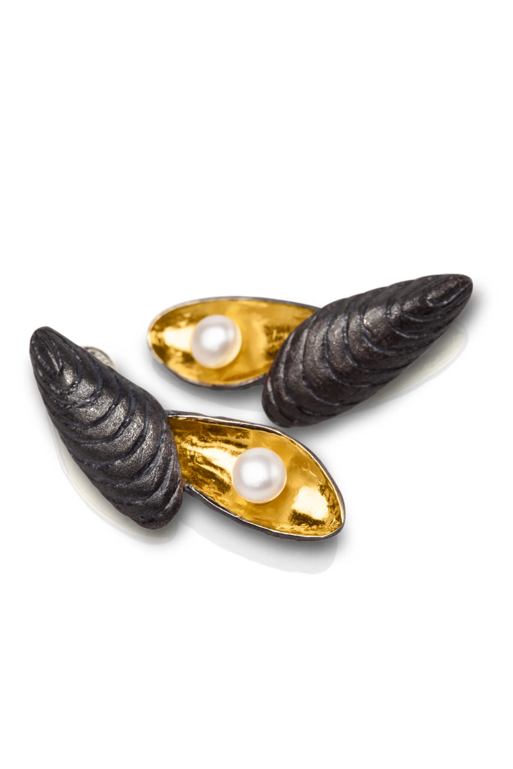 Handmade Jewellery | Seashell handmade gold and black plated silver earrings gallery 3