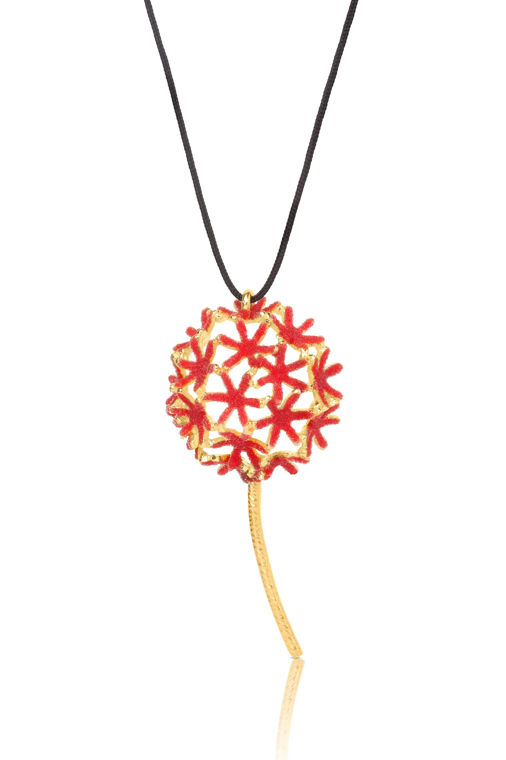 Handmade Jewellery | Handmade red dandelion gold plated silver necklace main