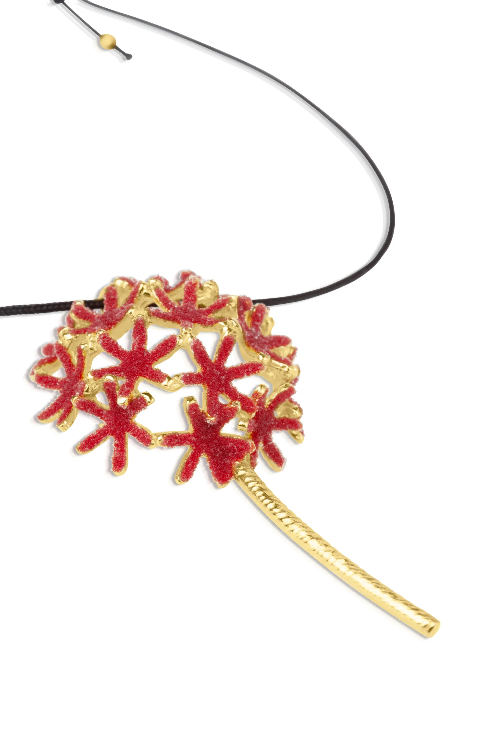 Handmade Jewellery | Handmade red dandelion gold plated silver necklace gallery 2