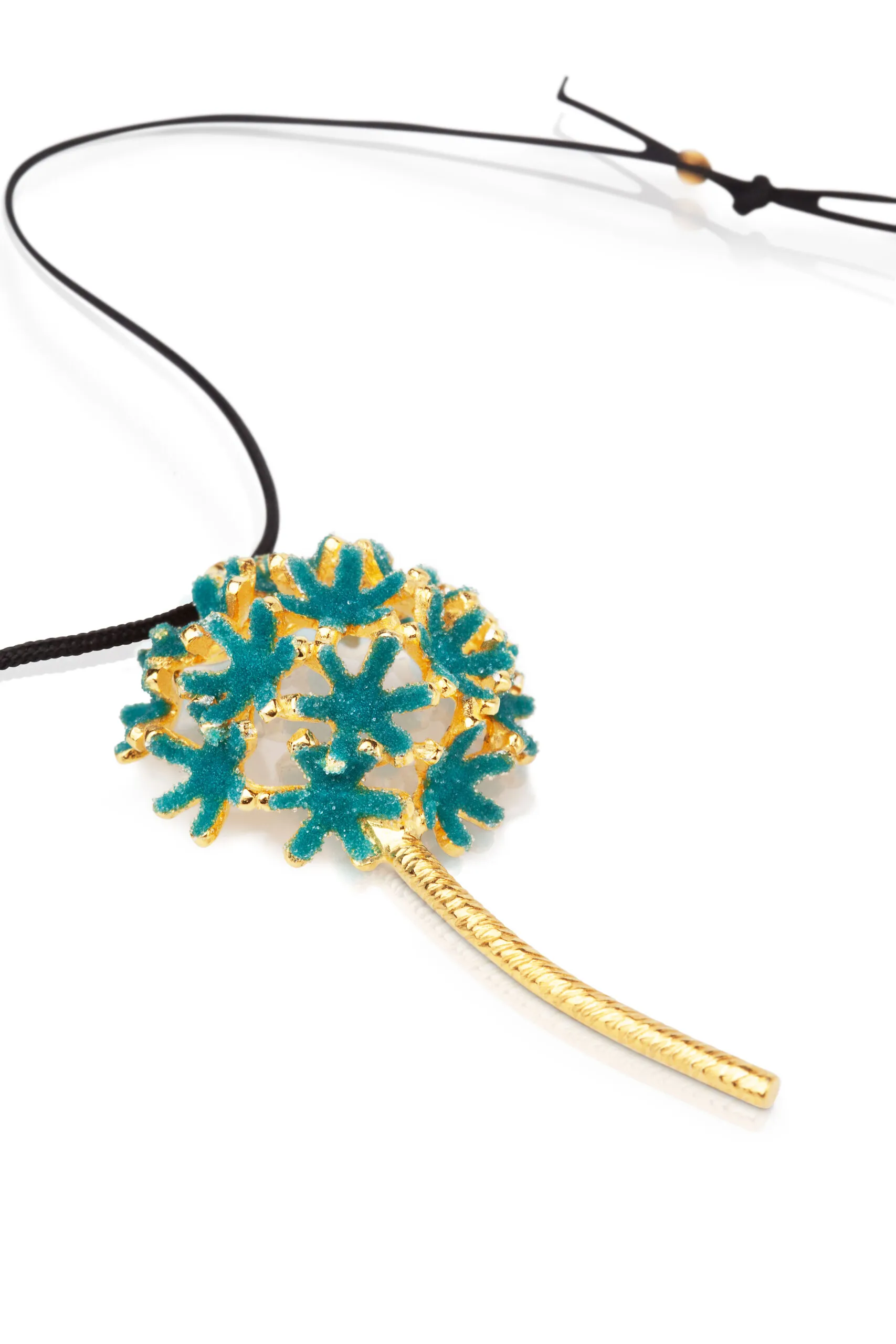 Handmade Jewellery | Handmade blue flowers' bouquet gold plated silver necklace gallery 3