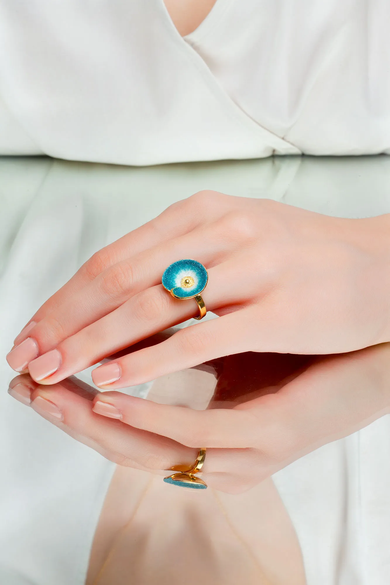 Handmade Jewellery | Blue flower handmade gold plated silver ring gallery 1