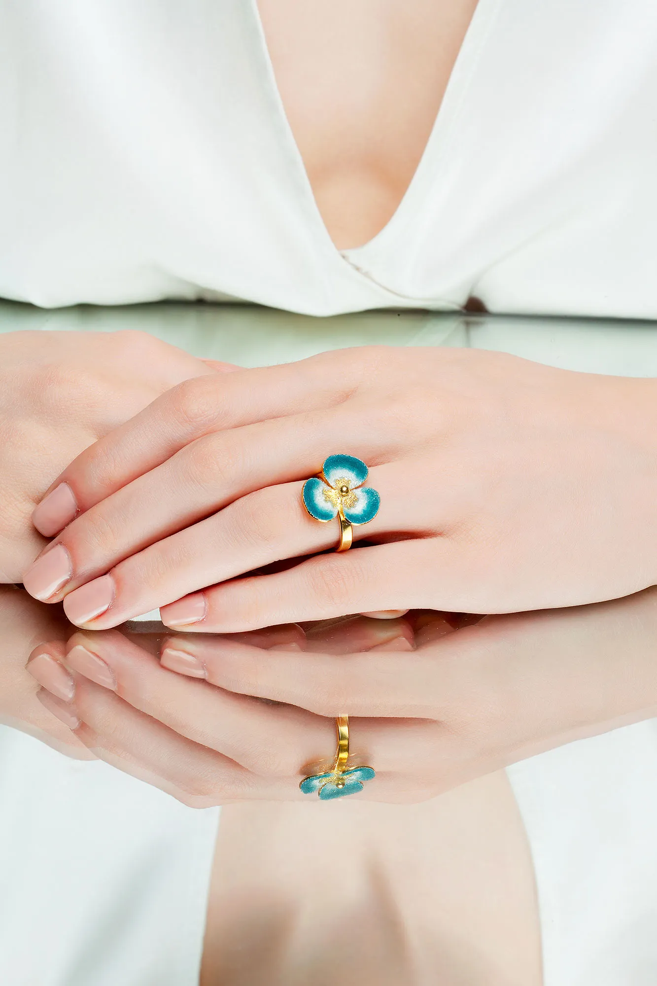 Handmade Jewellery | Blue flower handmade gold plated silver ring gallery 1