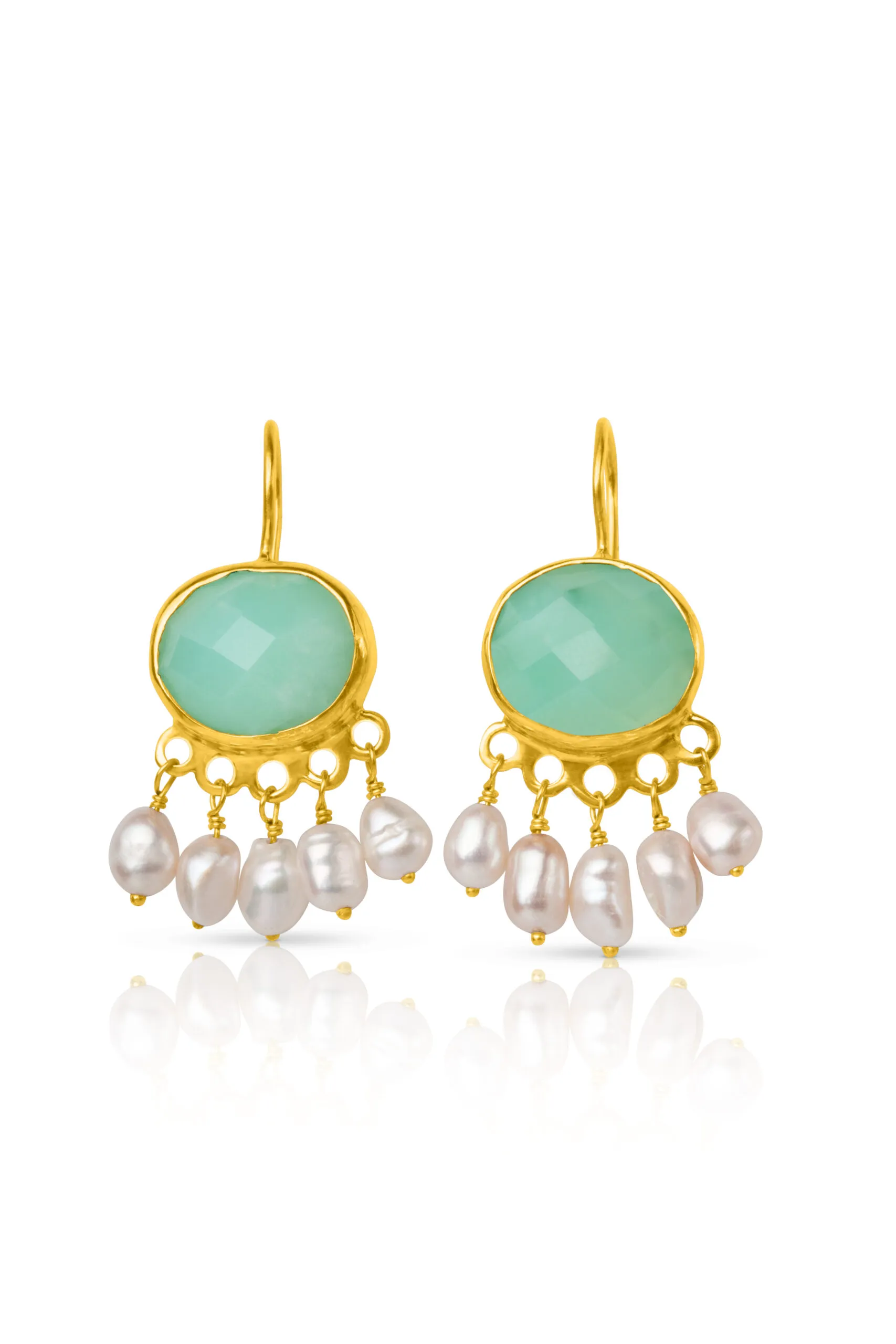 Handmade Jewellery | Chrysoprase handmade silver earrings and pearls main