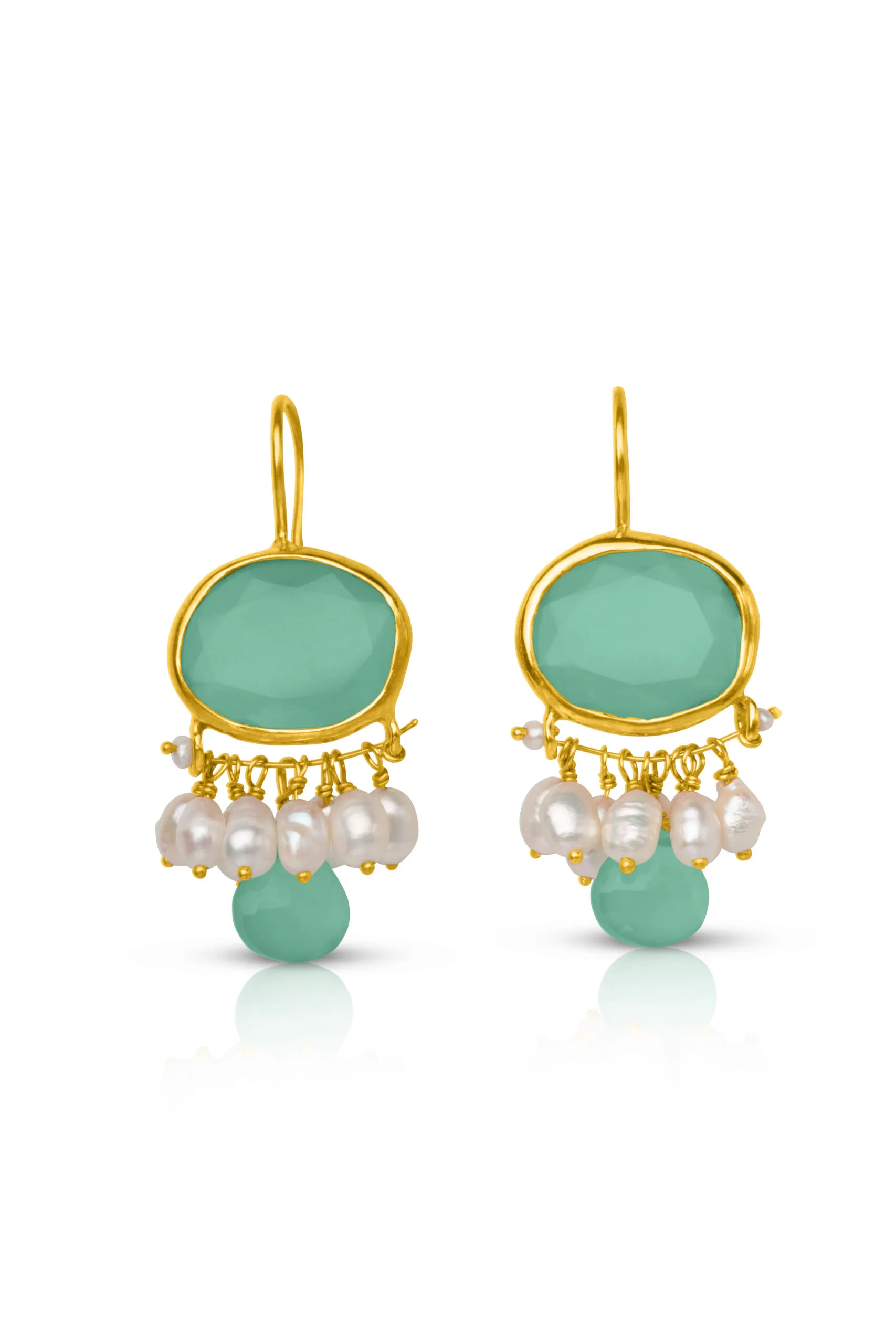 Handmade Jewellery | Chalcedony handmade gold plated silver earrings main