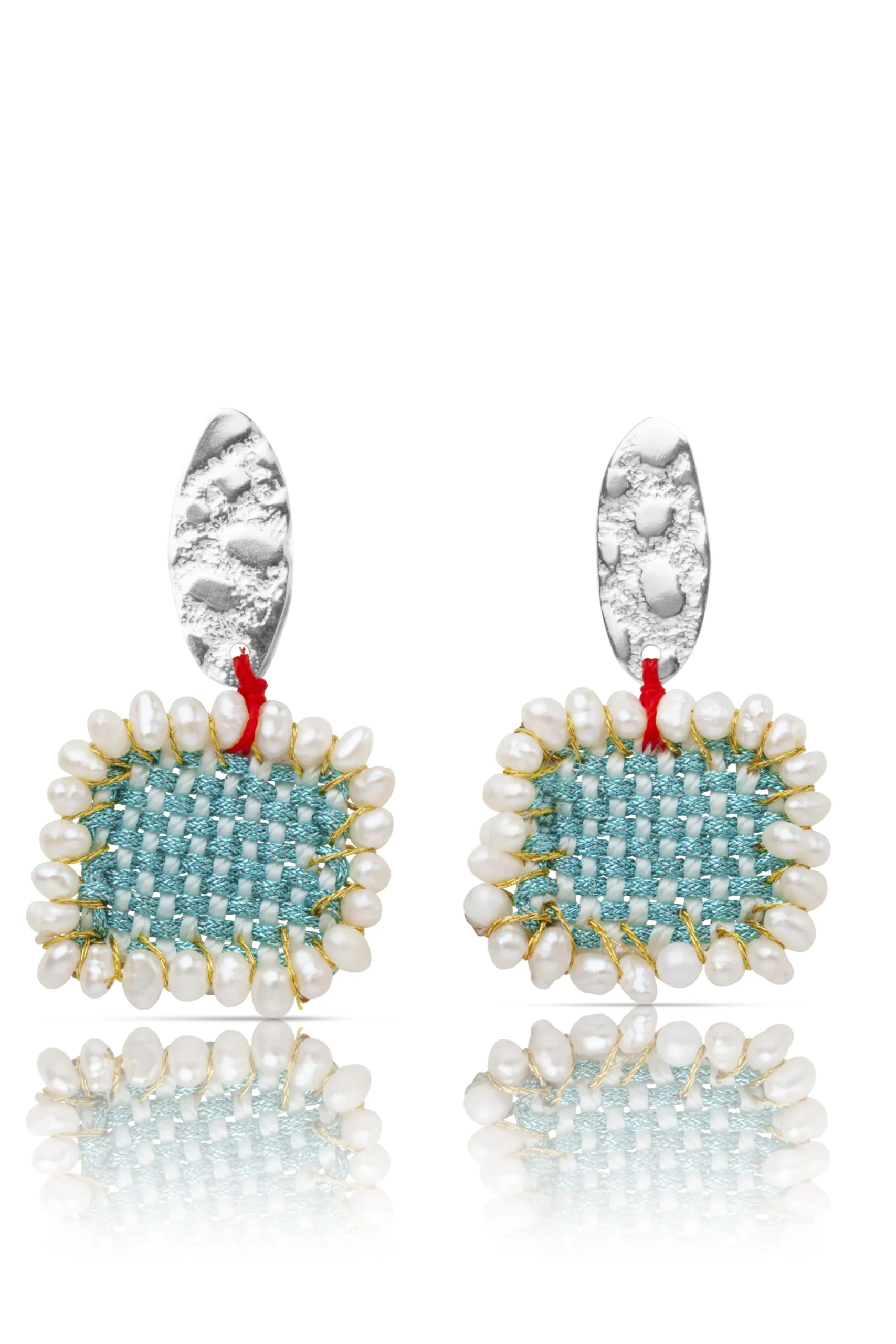 Handmade Jewellery | Silver woven and pearl handmade blue earrings main