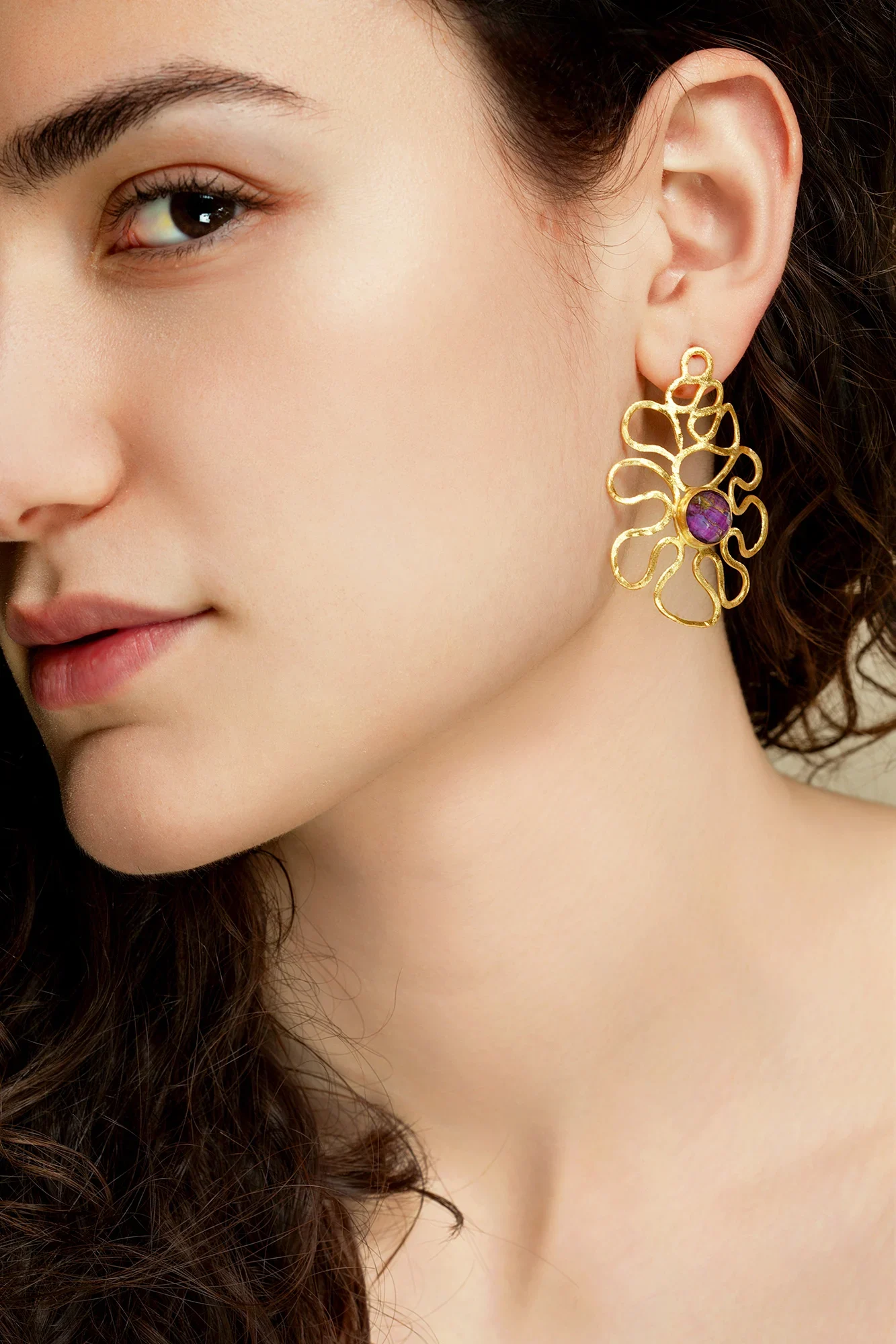 Handmade Jewellery | Ruby gold plated textured silver earrings gallery 2