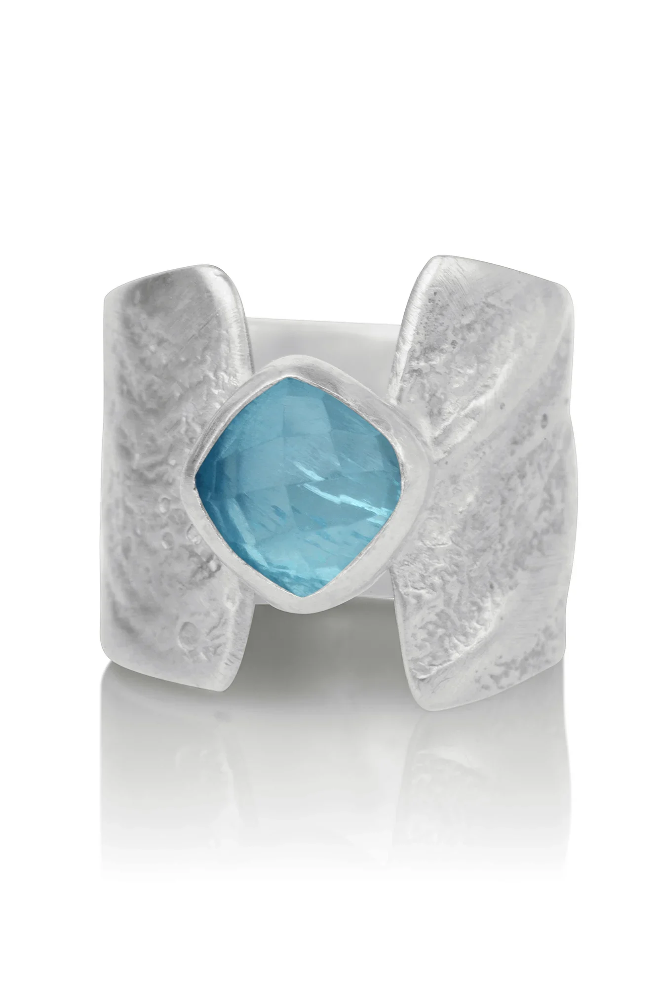 Handmade Jewellery | Aqua marine textured silver ring gallery 3