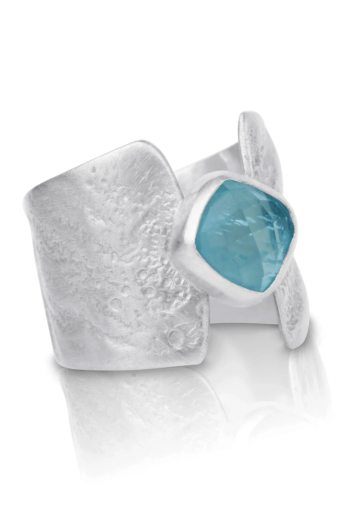 Handmade Jewellery | Aqua marine textured silver ring gallery 2