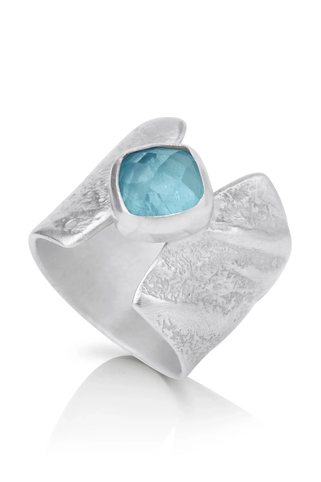 Handmade Jewellery | Aqua marine textured silver ring main