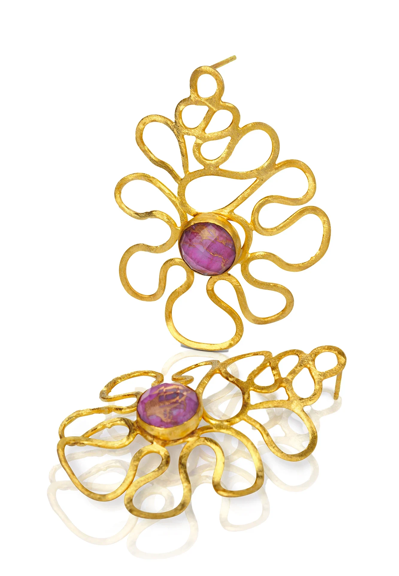 Handmade Jewellery | Ruby gold plated textured silver earrings gallery 4