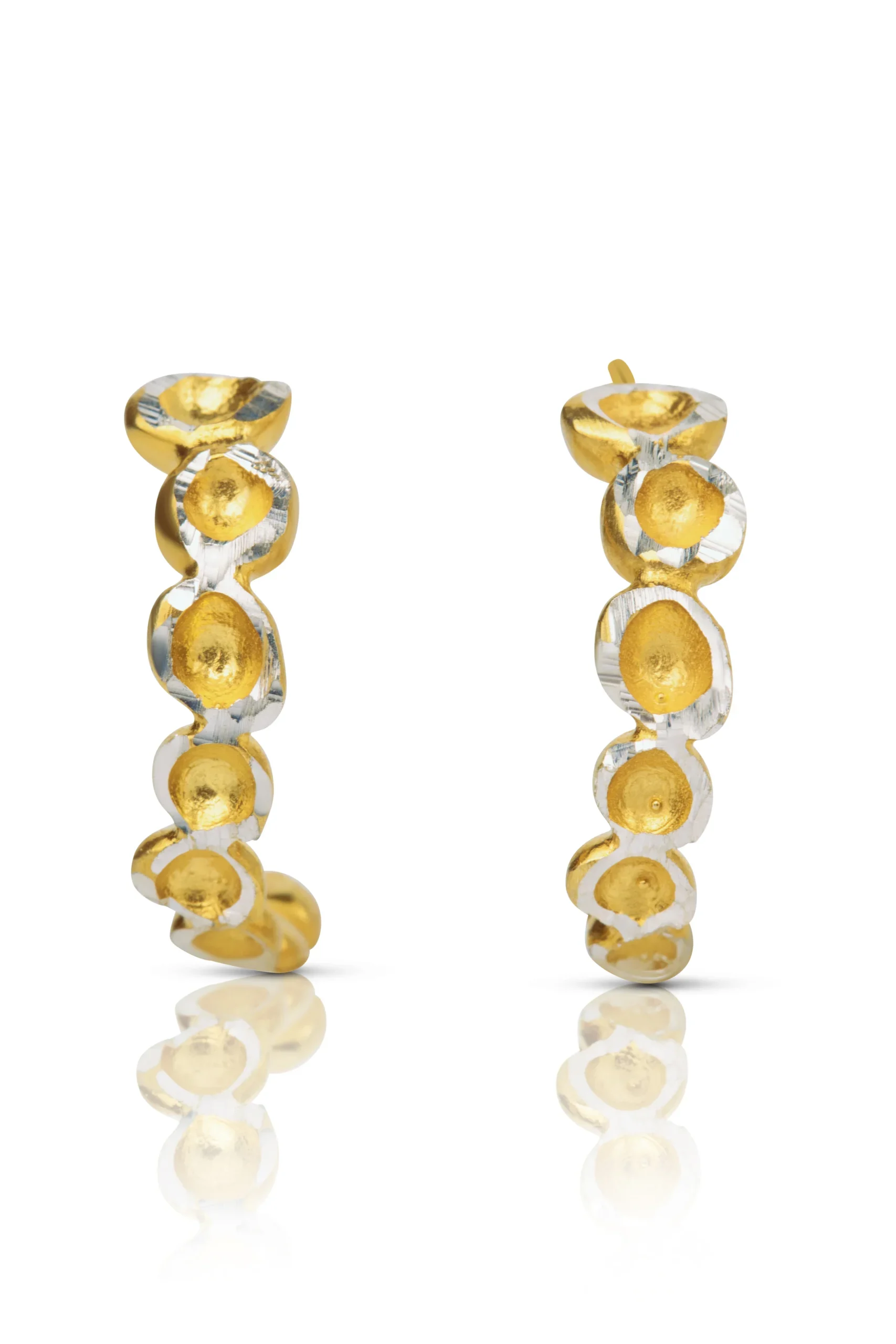 Handmade Jewellery | Bubbles gold plated textured silver hoops gallery 2