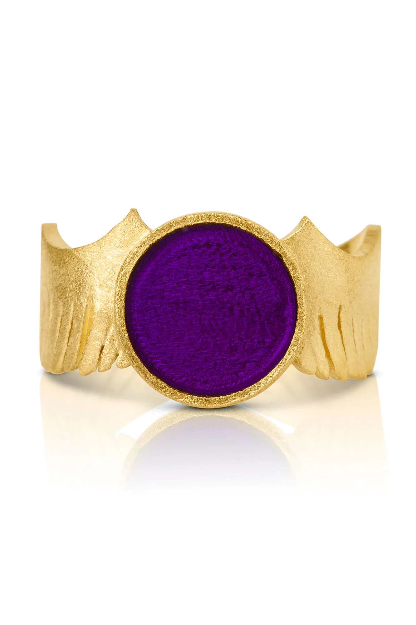 Handmade Jewellery | Wings gold plated ring and purple enamel gallery 1