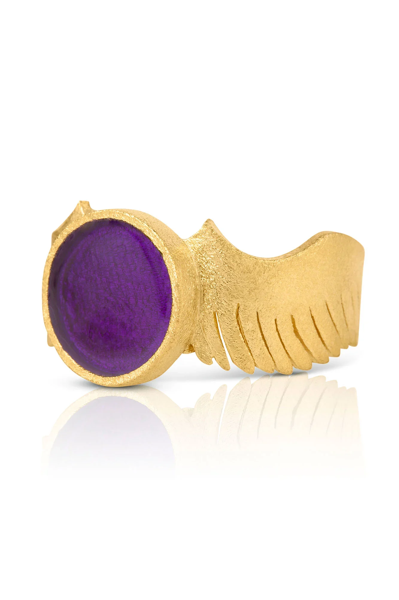 Handmade Jewellery | Wings gold plated ring and purple enamel gallery 2