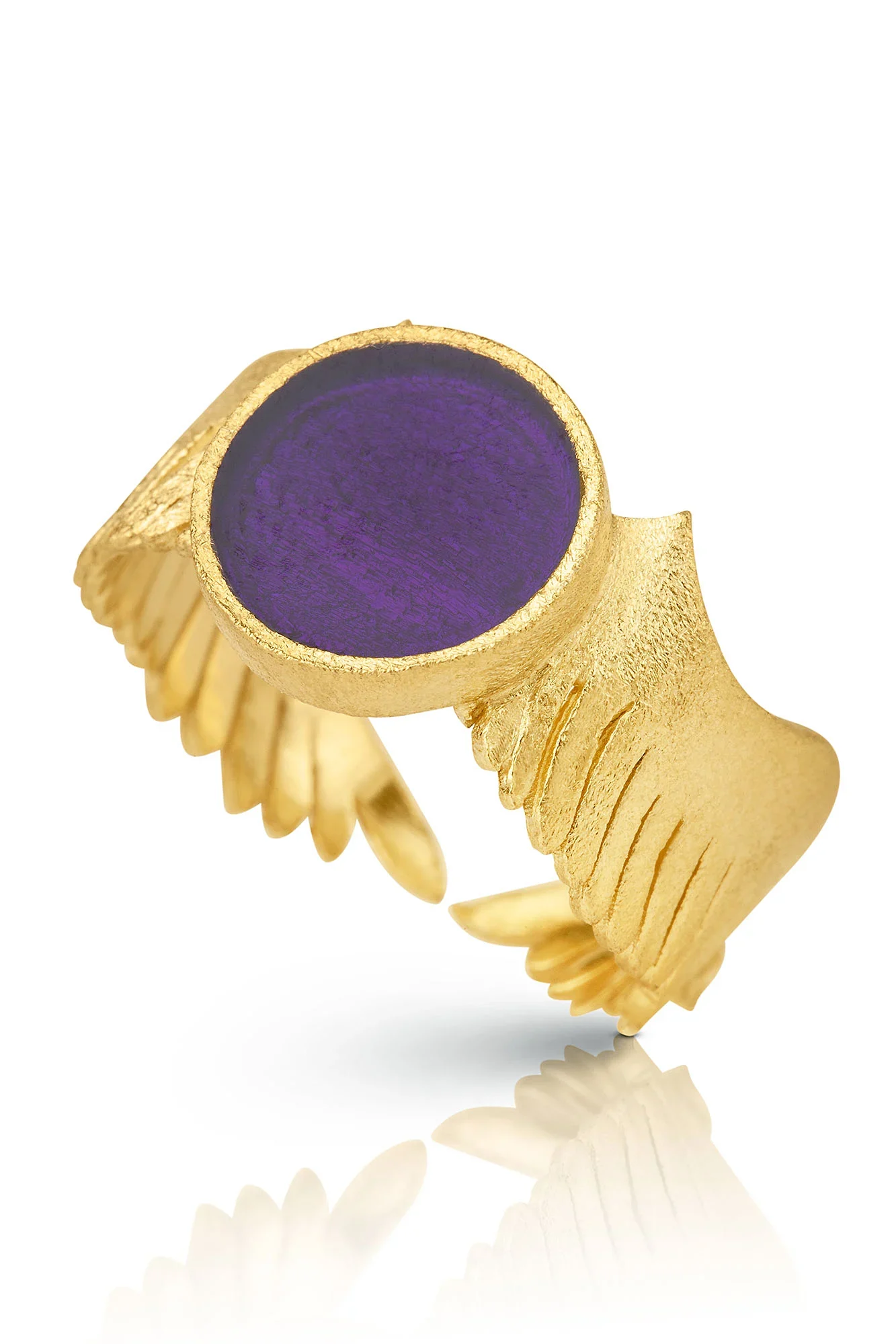 Handmade Jewellery | Wings gold plated ring and purple enamel main