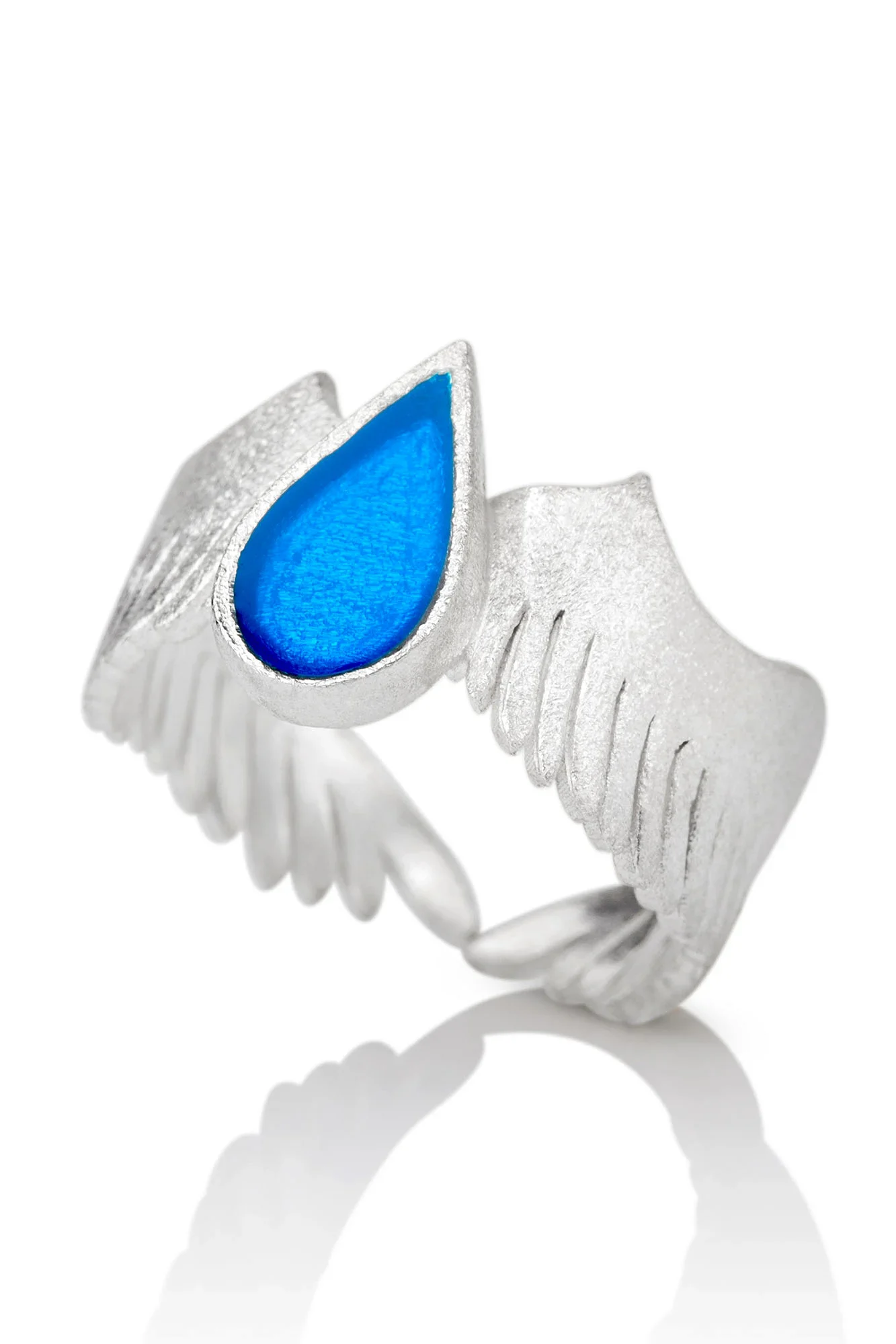 Handmade Jewellery | Wings handmade blue enamel silver ring main