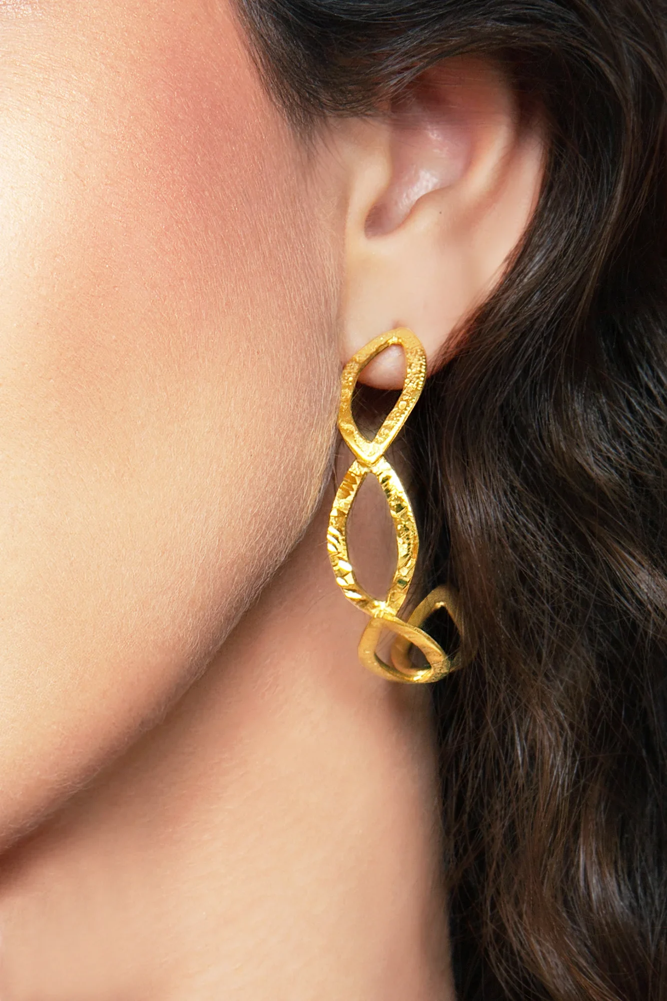 Handmade Jewellery | Leaves minimal gold plated reticulated silver hoops gallery 1