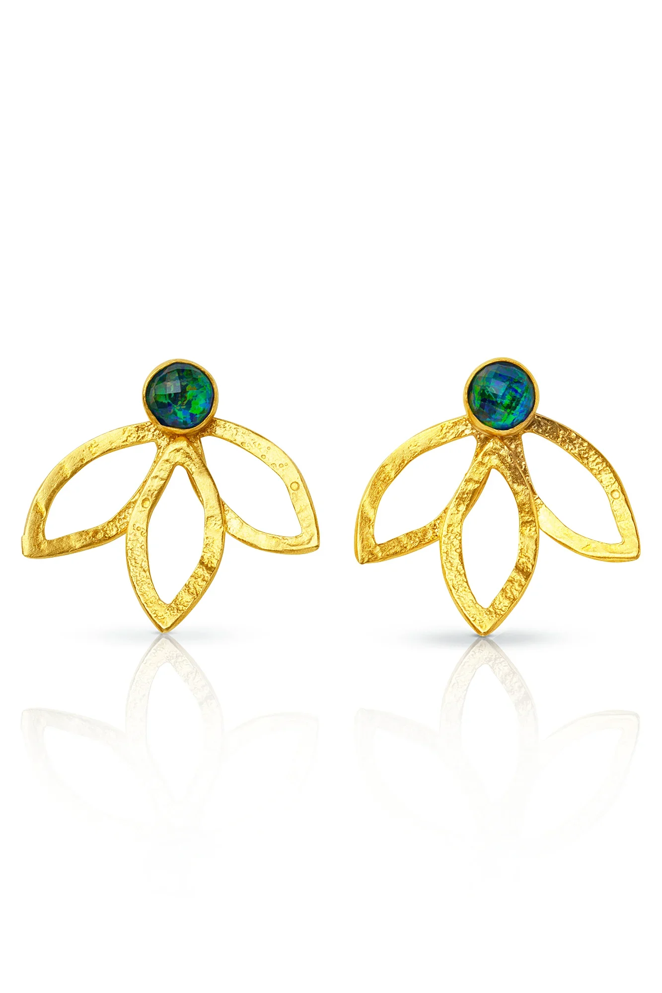 Handmade Jewellery | Azurite & Malachite leaves gold plated silver earrings main