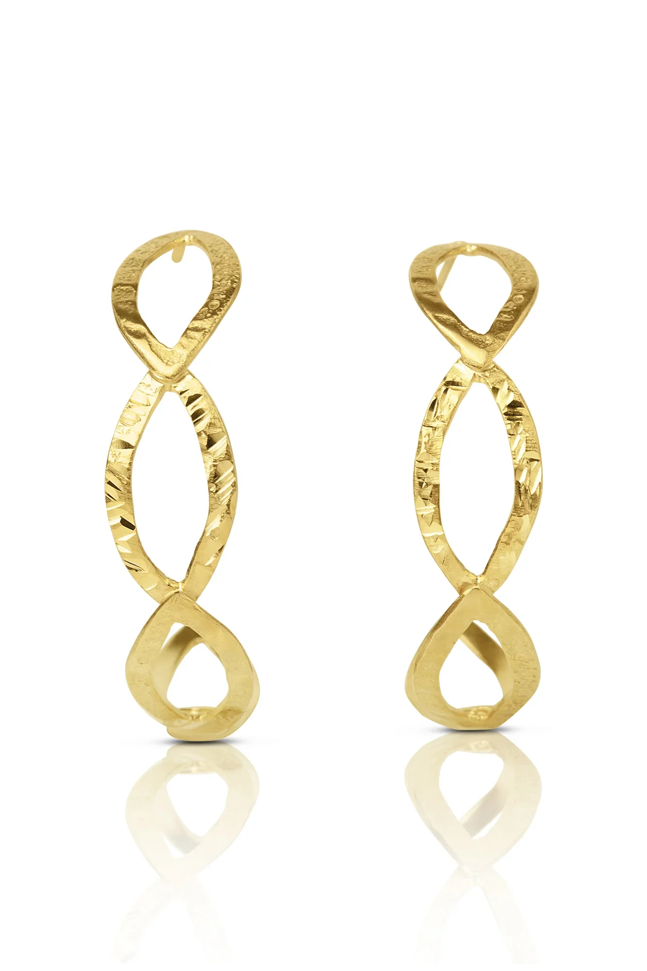 Handmade Jewellery | Leaves minimal gold plated reticulated silver hoops gallery 2