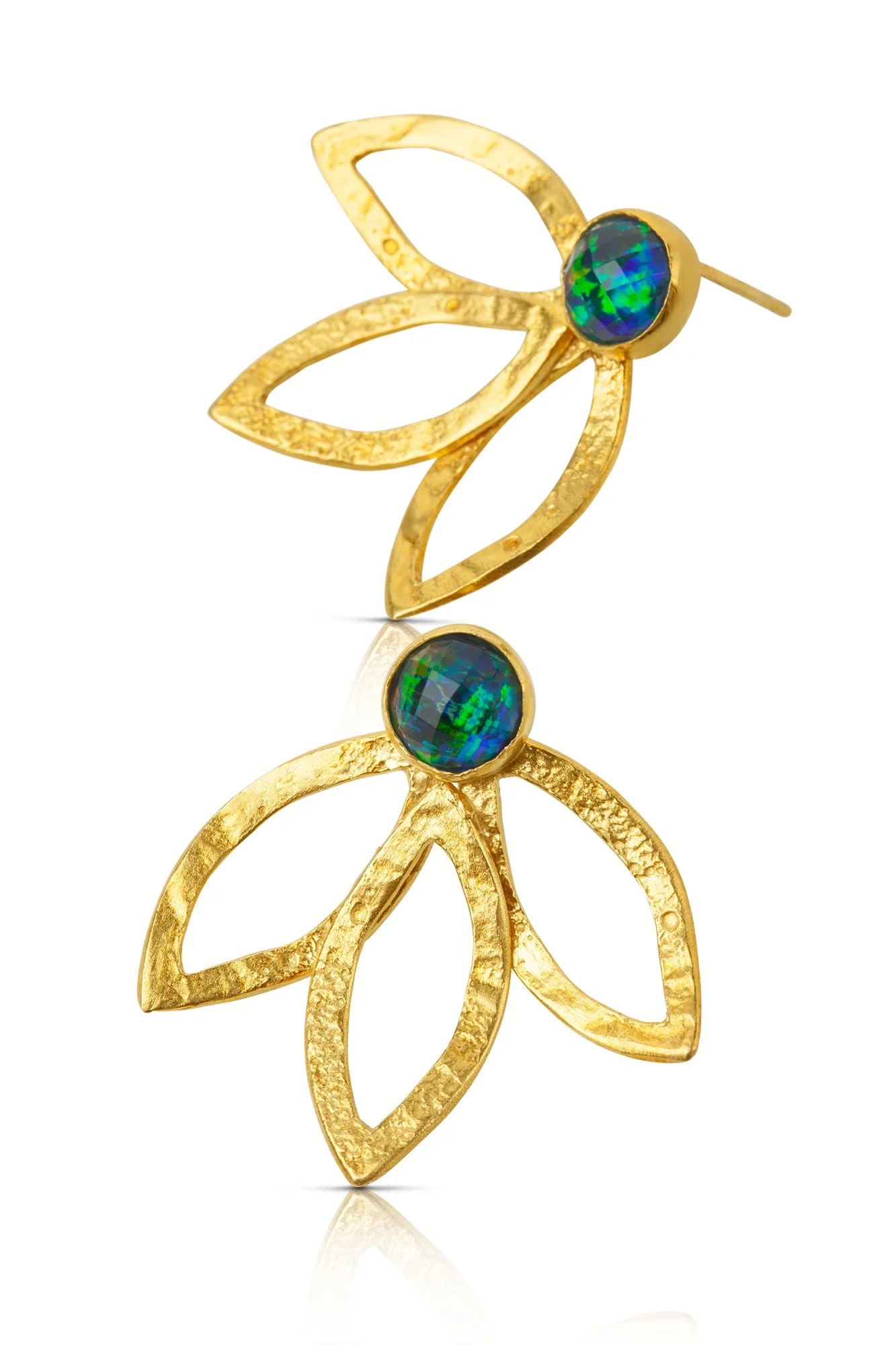 Handmade Jewellery | Azurite & Malachite leaves gold plated silver earrings gallery 2