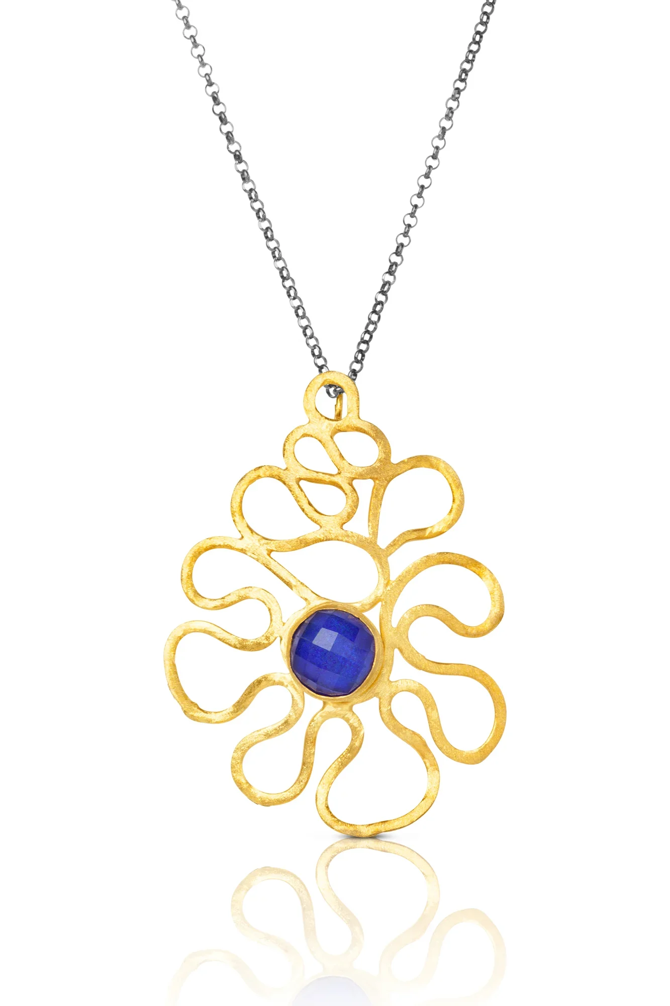 Handmade Jewellery | Lapis Lazuli waves gold plated silver necklace main