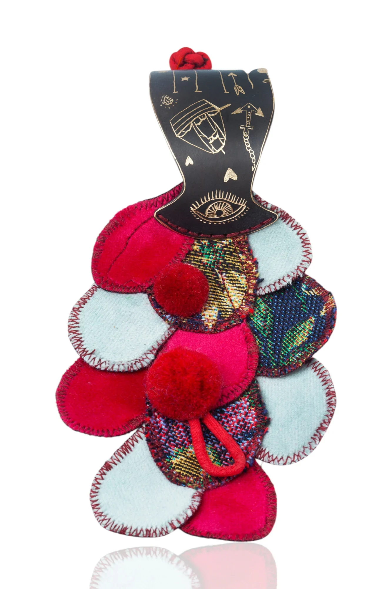 Handmade Jewellery | Hand Engraved Bracelet with Vibrant Fabrics and Playful Pompoms gallery 3