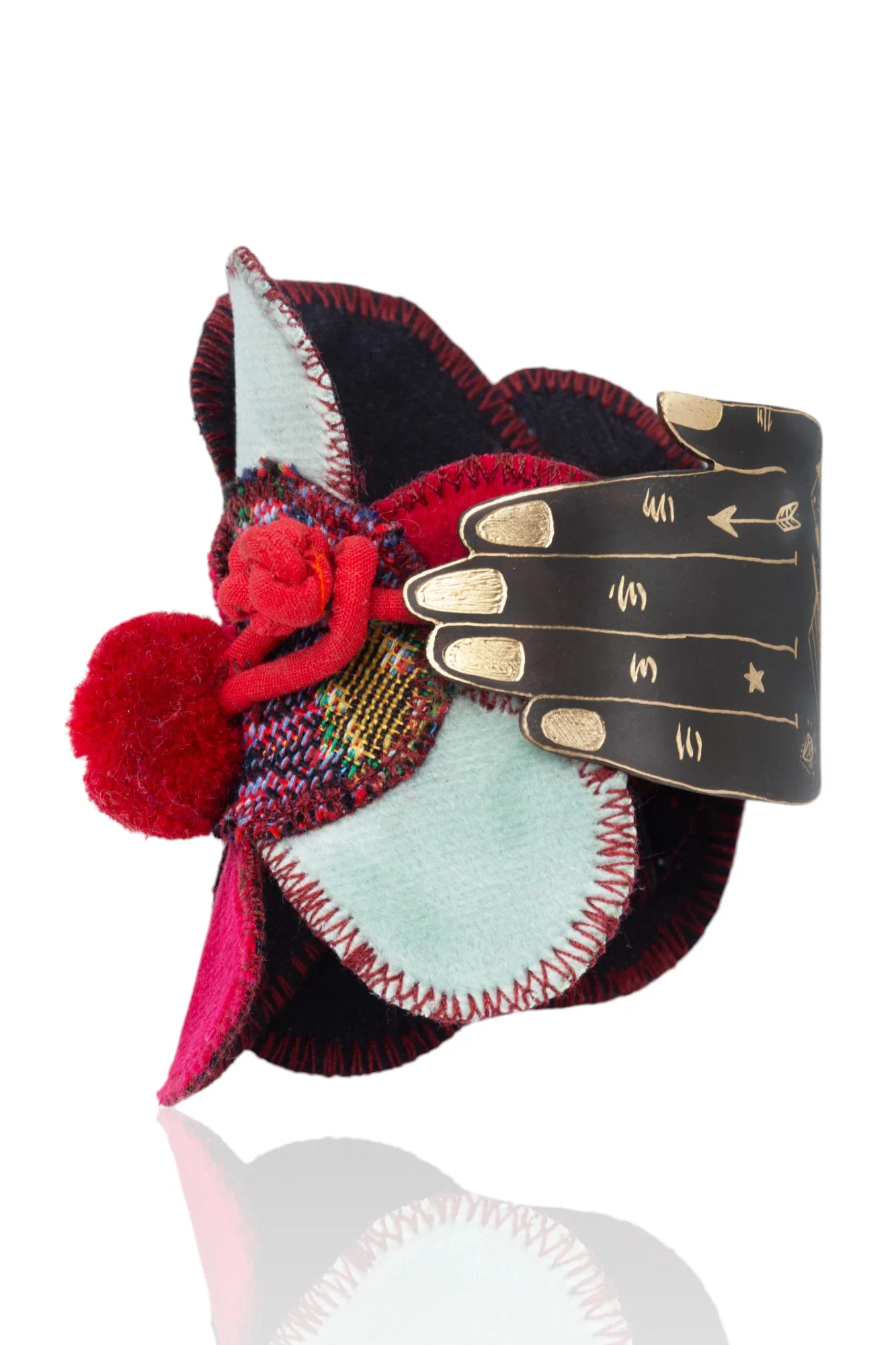 Handmade Jewellery | Hand Engraved Bracelet with Vibrant Fabrics and Playful Pompoms gallery 5