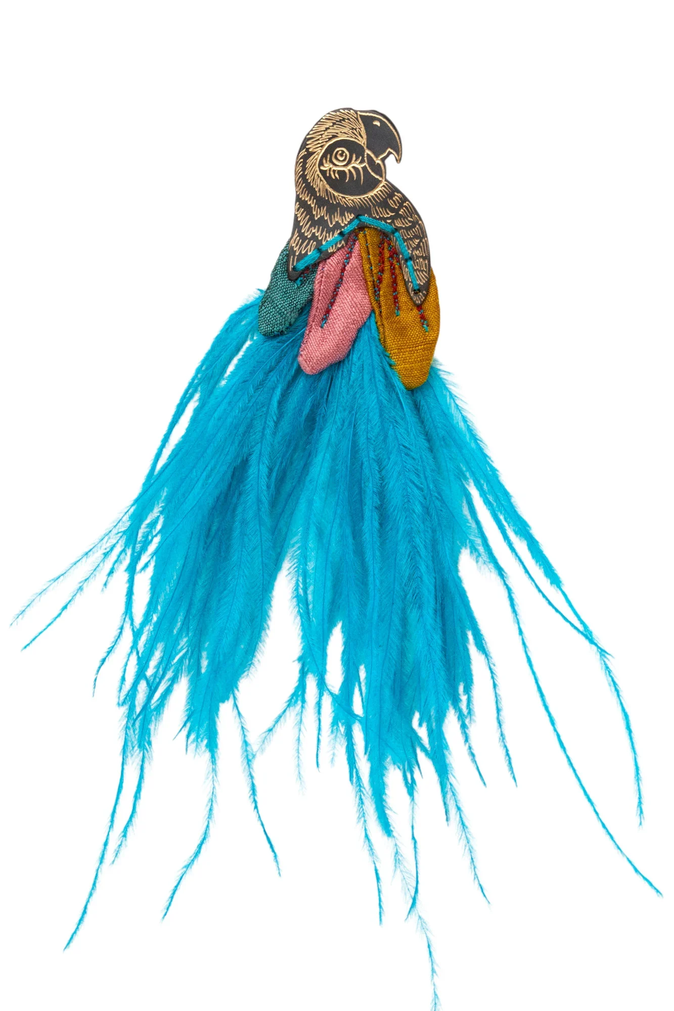 Handmade Jewellery | Parrot handmade brooch with turquoise feathers main