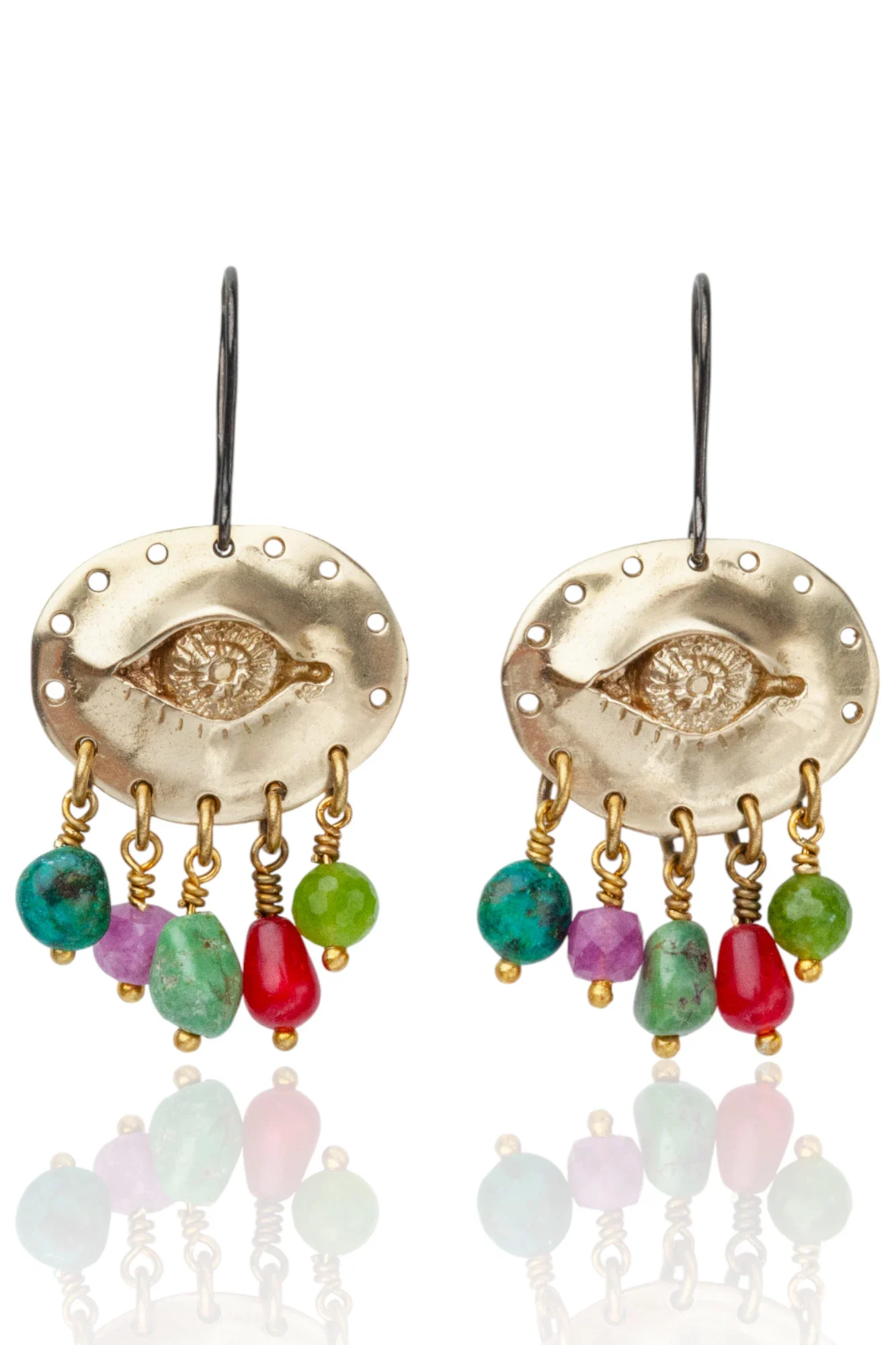 Handmade Jewellery | Eyes earrings with variety of colourful gem stones main