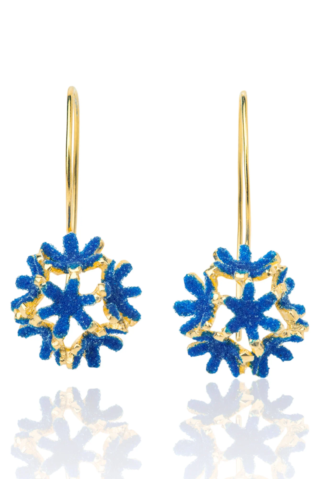 Handmade Jewellery | Blue dandelion gold plated silver earrings main