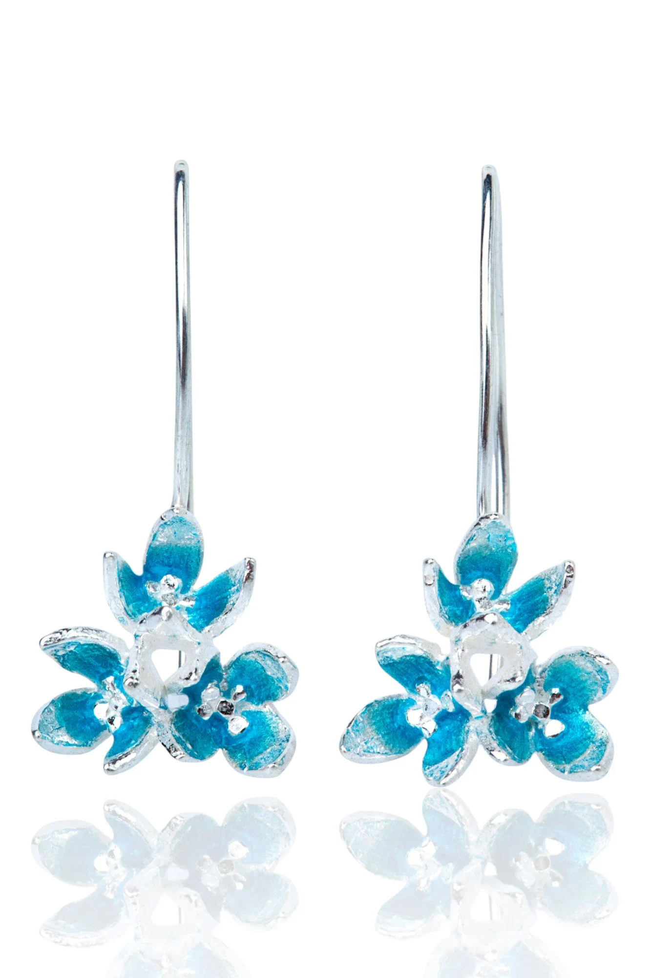 Χειροποίητα κοσμήματα | Χειροποίητα Ασημένια Σκουλαρίκια με Μικρά Μπλε Λουλούδια main