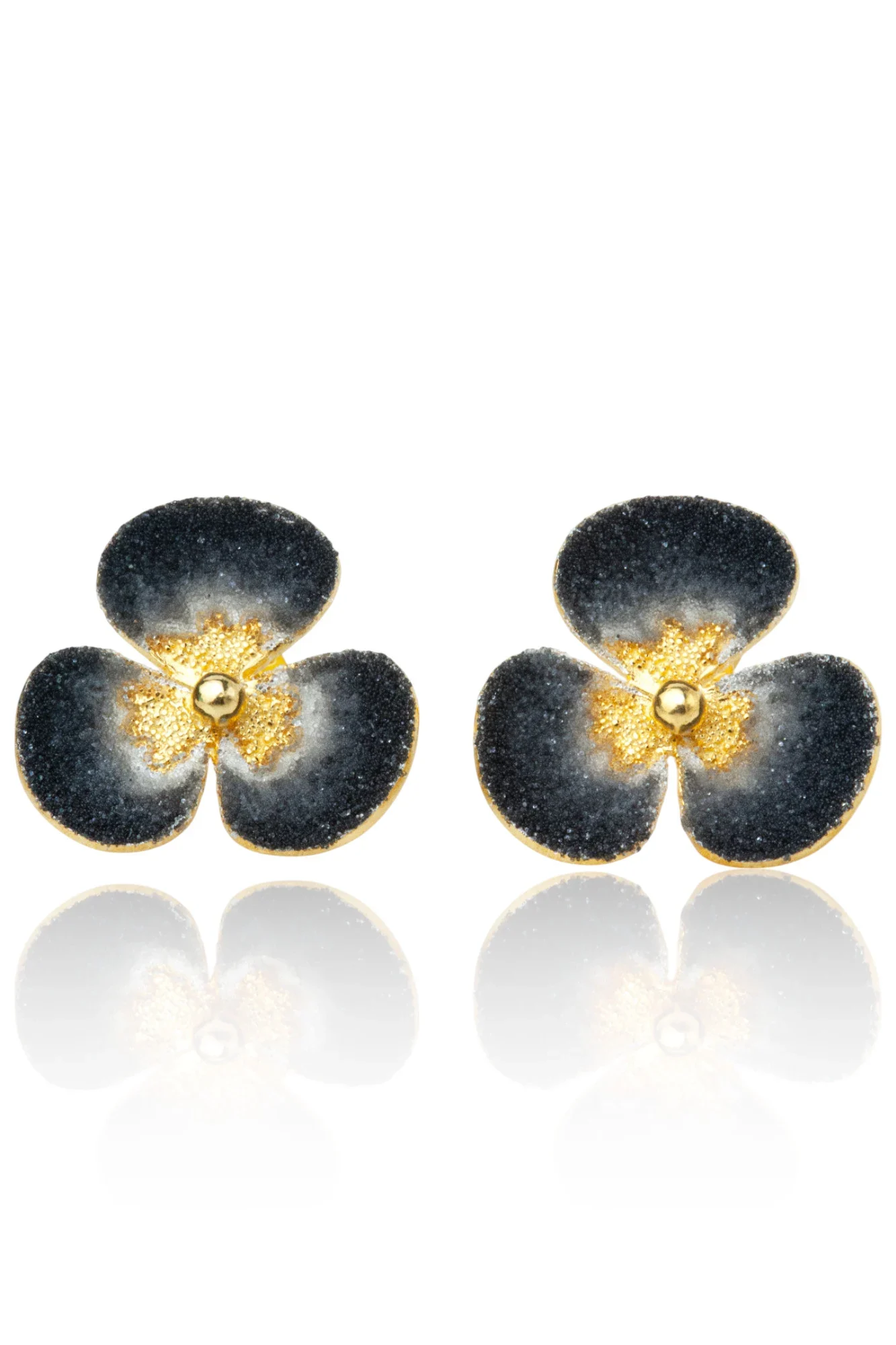 Handmade Jewellery | Pansy black handmade silver earrings main
