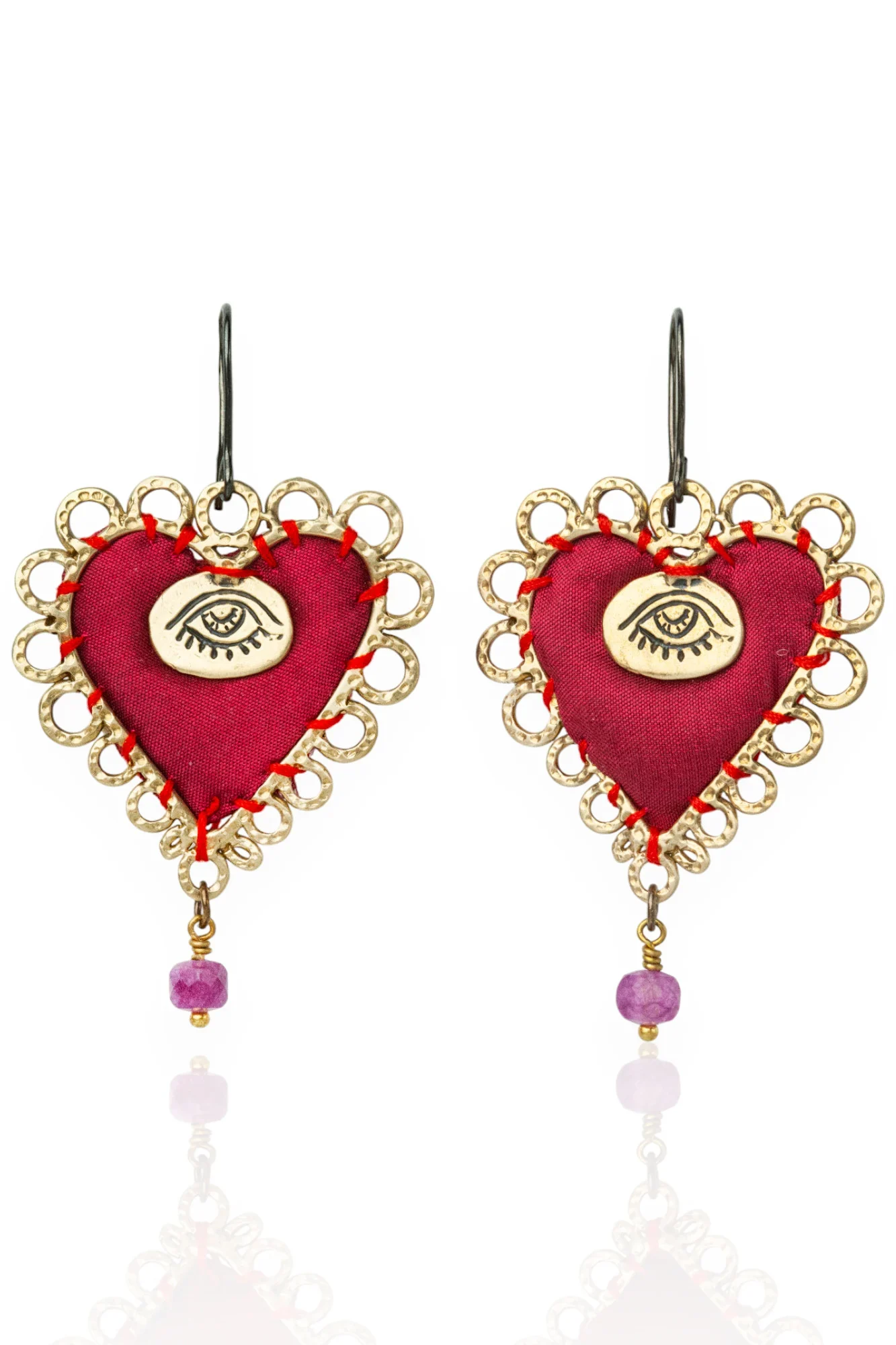 Χειροποίητα κοσμήματα | Χειροποίητες κόκκινες καρδιές σκουλαρίκια με μάτια main