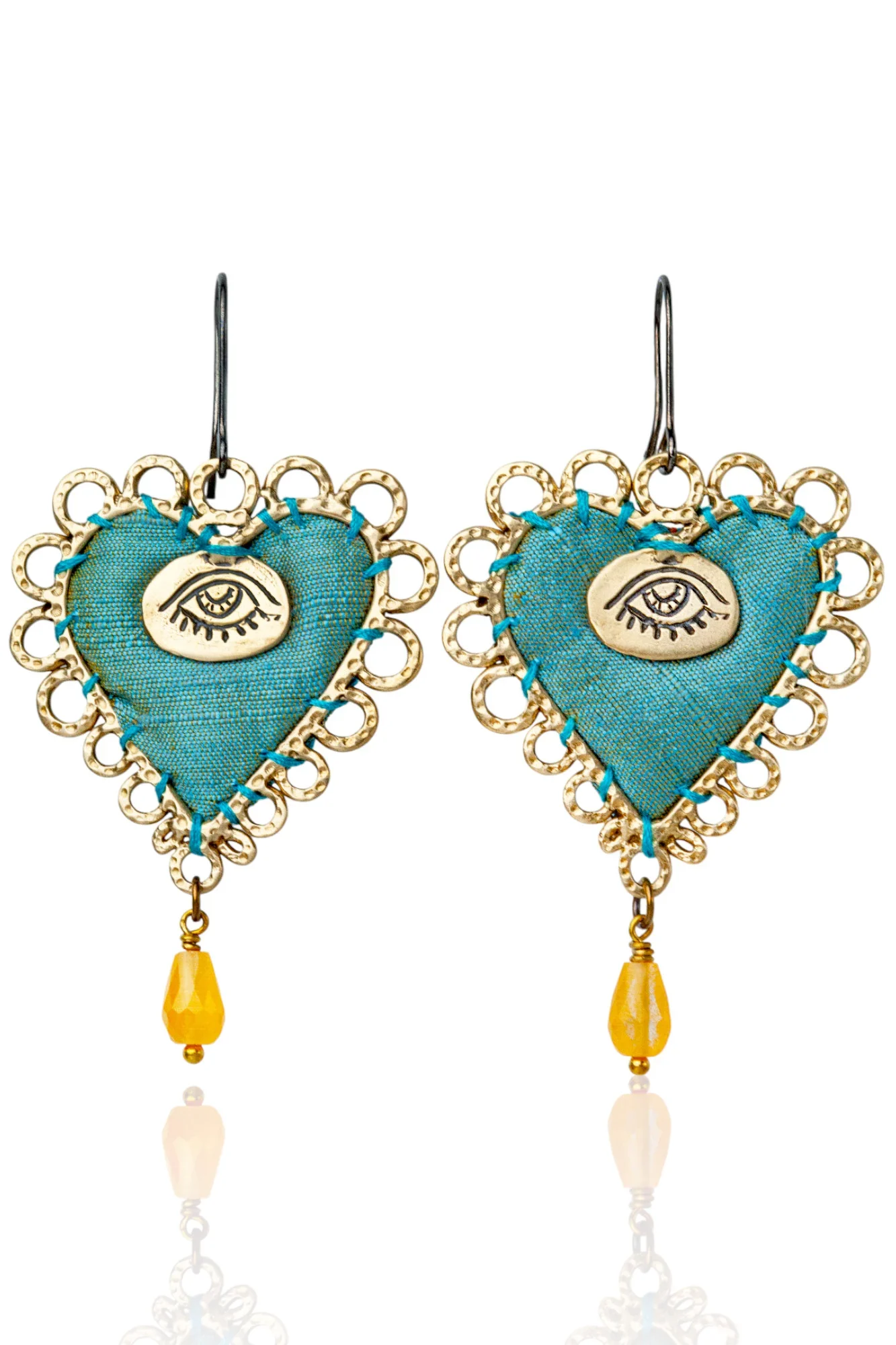 Χειροποίητα κοσμήματα | Χειροποιήτες μπλε καρδιές σουλαρίκια με μάτια main