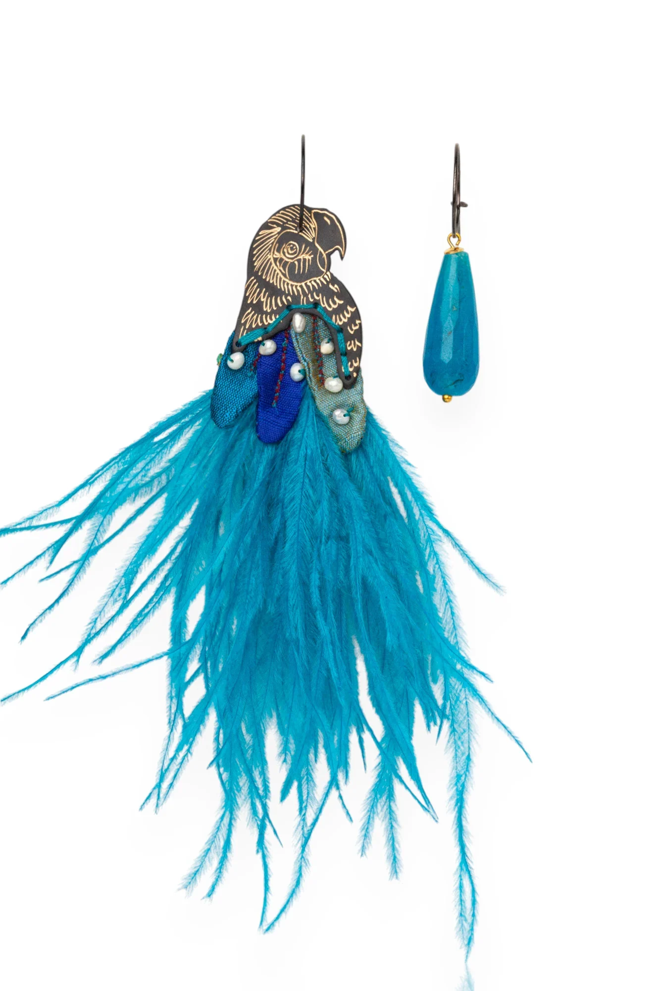 Parrot engraved bronze earrings