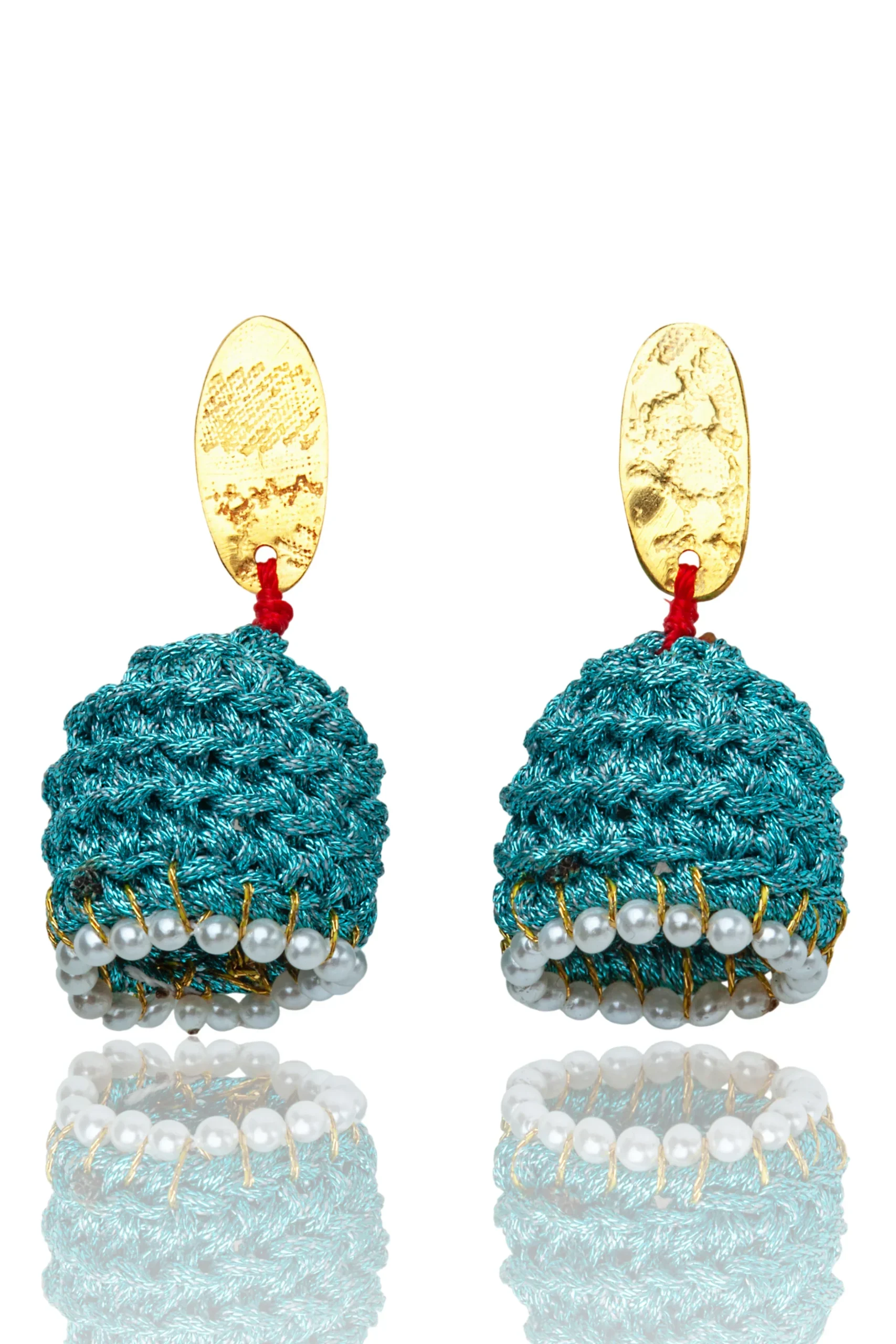 Handmade Jewellery | Turquoise Bells silver and woven earrings main