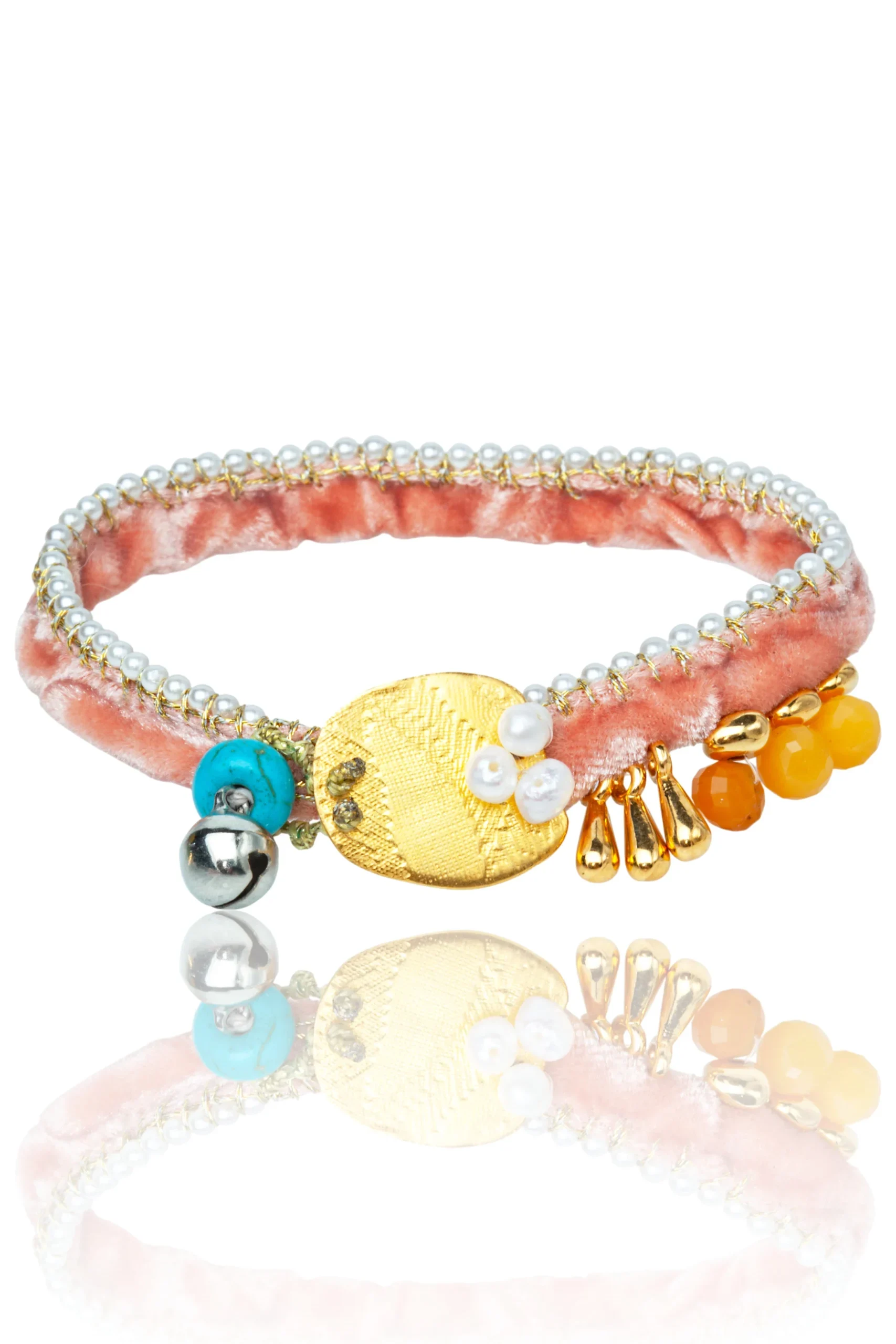 Handmade Jewellery | Handmade silver and pink velvet bracelet with pearls main