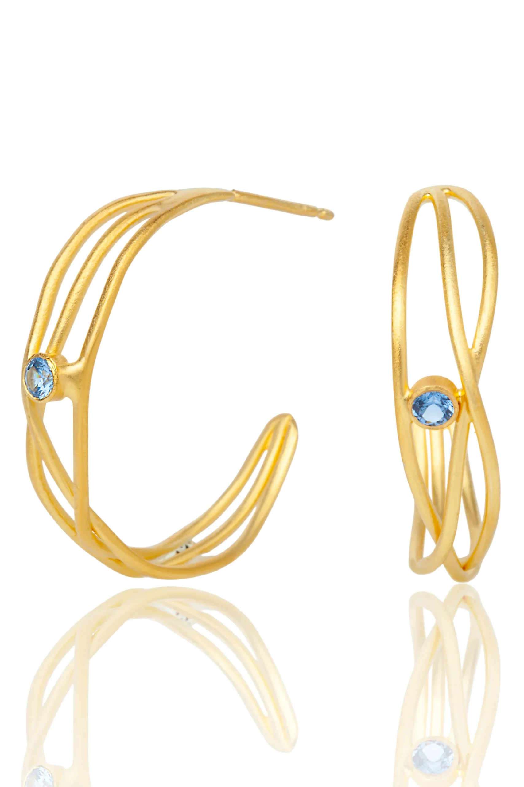 Handmade Jewellery | Waves handmade silver hoops with blue zircon main