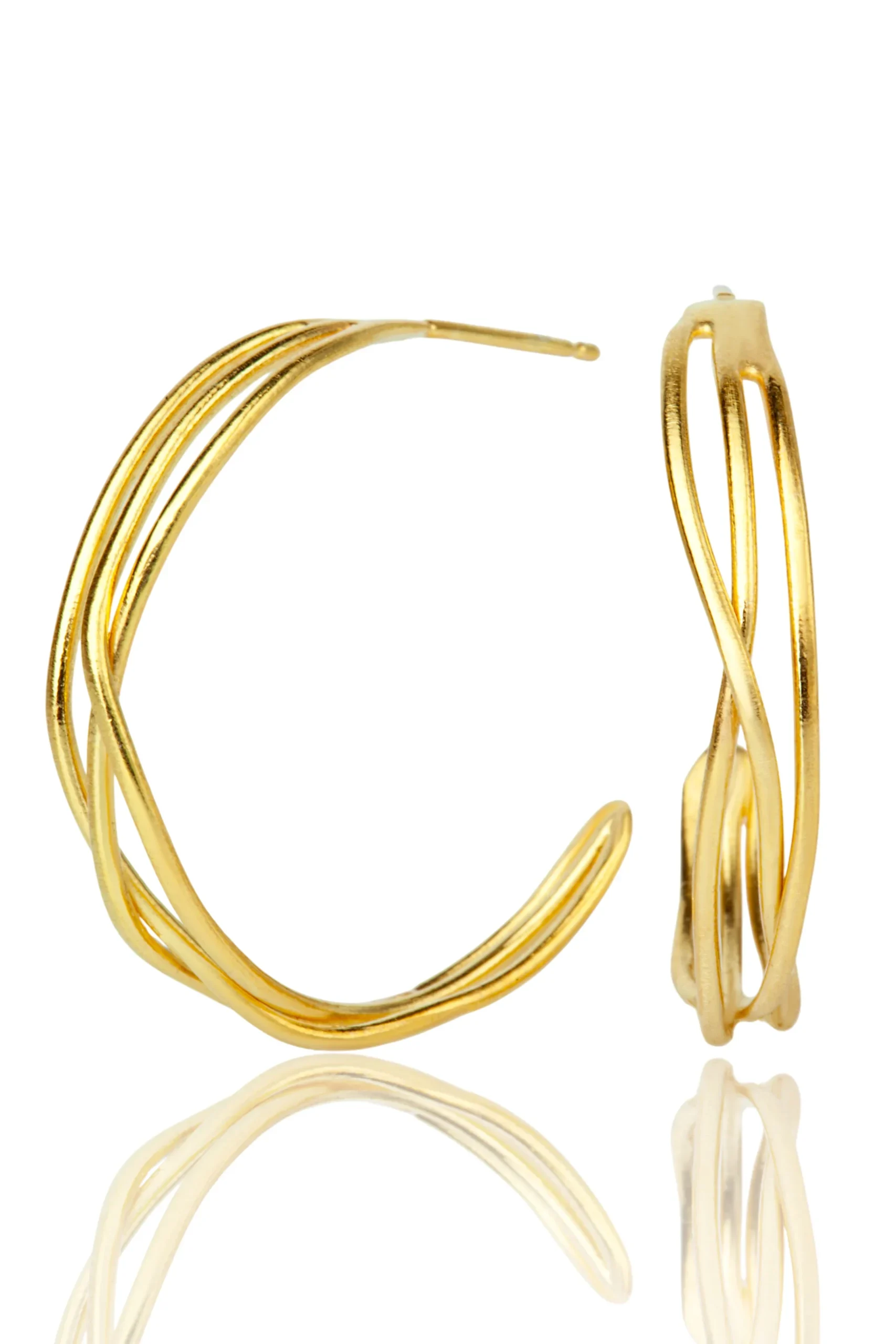 Handmade Jewellery | Wavy minimal gold plated silver hoops main