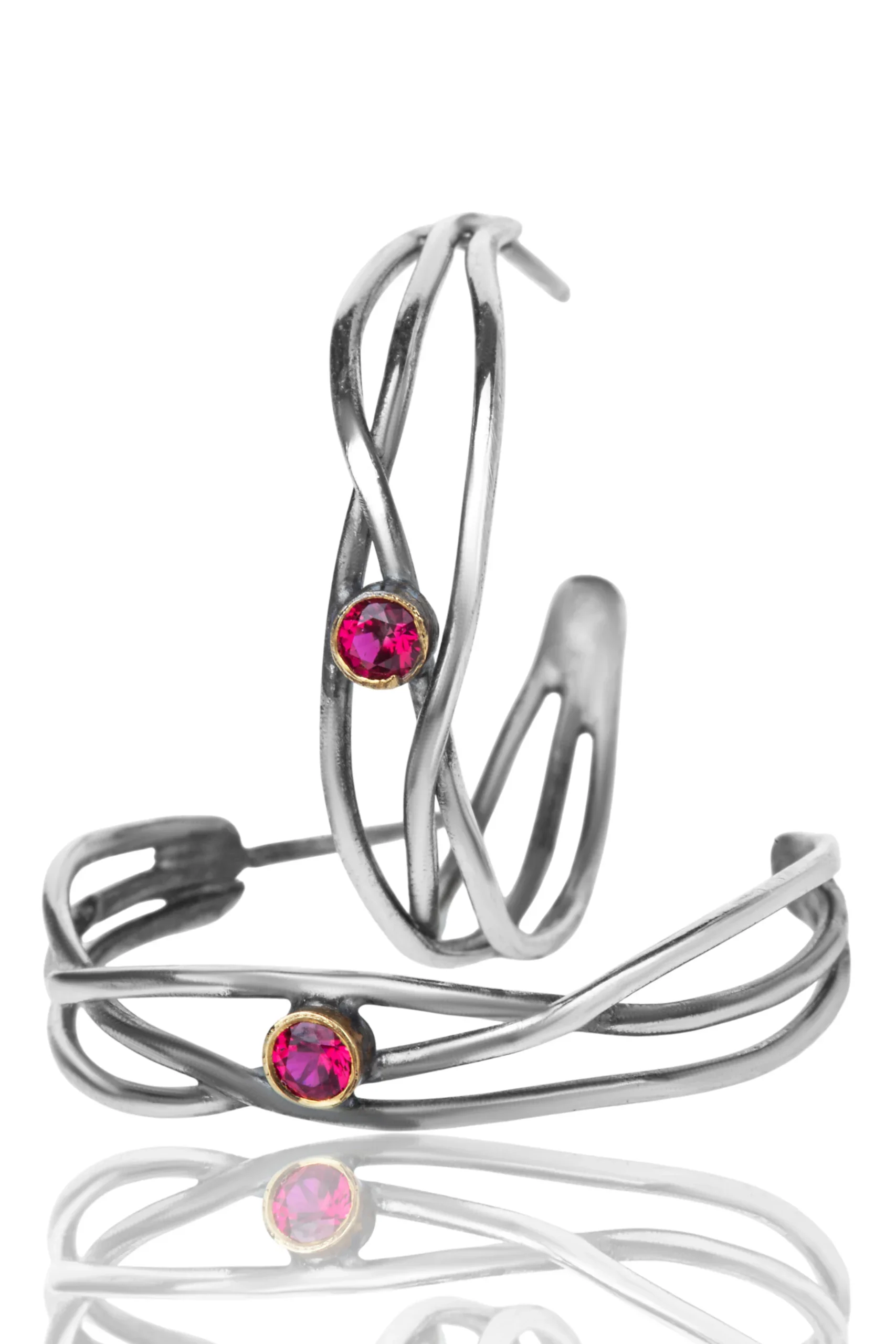 Handmade Jewellery | Wavy handmade oxidized silver hoops main